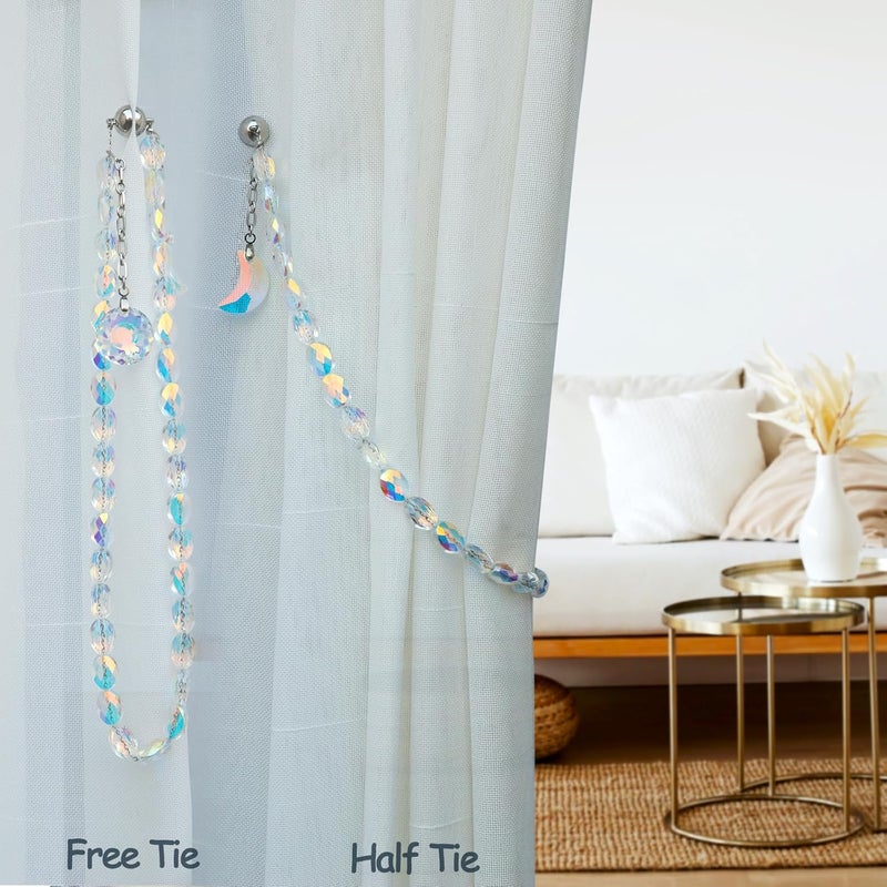 Pedobo Magnetic Curtain Tiebacks, 2 Pack Crystal Beaded Sun & Moon Pendants Sheers/Draperies Holdbacks for Window Home Office Decor (Crystal AB) - Image 5